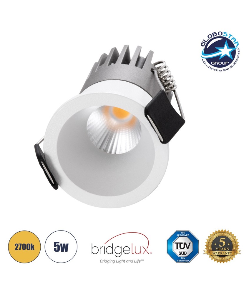 GLOBOSTAR® MICRO-S 60237 Χωνευτό Downlight Σποτ LED 5W 625lm 38° AC 220-240V IP20 Θερμό Λευκό 2700K - Bridgelux COB Chip & TÜV SÜD Driver - Λευκό Ματ - Μ4 x Π4 x Υ5.9cm - Q3.5cm - 5 Χρόνια Εγγύηση